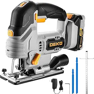 Jig Saw Cordless Electric Tool: DEKOPRO 20V Power Jigsaw with LED Light, 800-3000 RPM Variable Speed, 7/8" Stroke Length, 3 Orbital Settings, 45 Bevel Cuts for Straight/Curve/Circle Cutting (Gray)