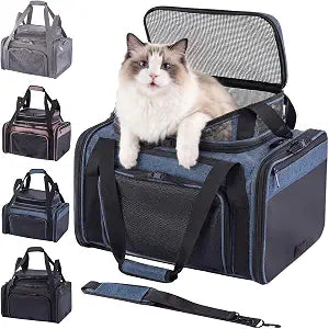 Cat Carrier Soft Sided, Expandable Pet Carrier for Medium Small Pets, Collapsible Travel Carrier with Hard Shell, 360 Panoramic Mesh, Washable Waterproof Pad |  17.313.89.4 (Blue)