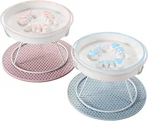 Ceramic Elevated Cat Bowls Set, Anti Vomit, Removable Dishes, Pink & Blue | Removable Ceramic Bowls Elevated Anti Vomit Food & Water Feeding Pink & Blue Set