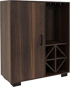 Sunnydaze 43-Inch H Lavina Wine Cabinet Furniture with Glass Rack and Bottle Storage Shelves - Coffee Brown