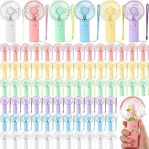 Woanger 120 Pack Mini Handheld Fan Bulk with Rope Hanging Portable Fans Small Personal Cooling for Wedding Travel Makeup Camping Hiking Independent White Box (White,Pink,Blue,Green,Yellow Purple)
