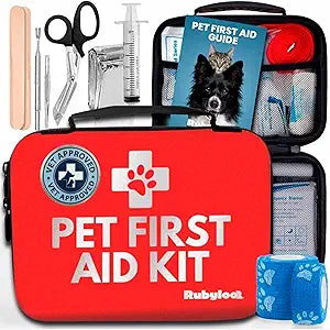 Dog First Aid Kit - Vet Approved Emergency Supplies - Pet First Aid Kit Guide, Tick Remover, Slip Leash & Medical Essentials for Home, Camping, Car, RV, Travel (Essential Pack)