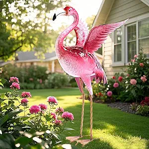 Natelf Garden Flamingo Statue and Sculptures, Outdoor Metal Bird Statues Yard Art, Pink Flamingos Lawn Ornament for Patio Backyard Porch Decorations
