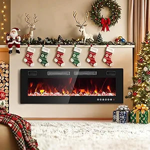 ONBRILL 50Γ Electric Fireplace Insert, Ultra Slim Fireplace with 2 Heat Fans, 750/1500W Recessed Fire Place with 12 Flame Color, Touch Screen