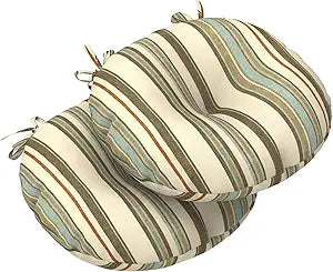 LVTXIII Outdoor Bistro Chair Cushions, 15"x15"x4" Round Patio Chair Cushions, All Weather Tufted Seat Cushions for Patio Furniture Use, Set of 2, Stripe Onyx