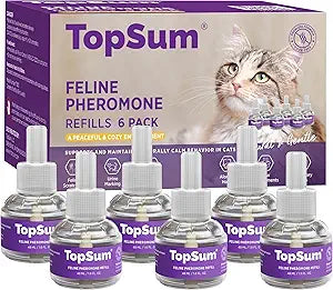 TopSum Cat Calming Pheromone Diffuser: Feline Pheromones Plug in for Stress, Alone At Home, Spraying, Fighting, Scratching, Aggression & Excessive Meowing (Purple 6 Refills)