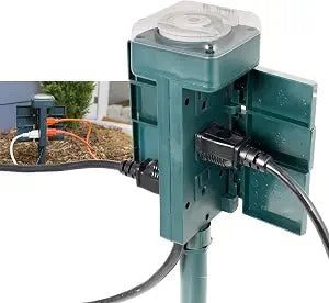 GE Outdoor 24-Hour Mechanical Stake Timer Plug-in, Heavy-Duty, 6 Grounded Outlets, Weather Resistant, 30-Minute Intervals, For Seasonal Lighting, String Lights, Pumps, Fountains, 29972