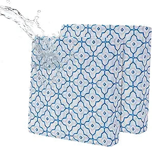 Waterproof Patio Cushion Covers ONLY, 2 Pack Non-Slip Outdoor Seat Cushion Slipcovers with Adjustable Elastic Strap, Washable Reusable Replacement Furniture Protector, Blue Moroccan Tile