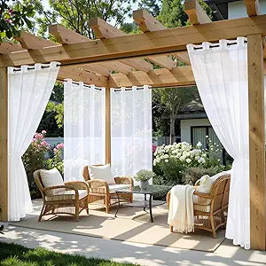 MIULEE White Outdoor Curtain for Patio Waterproof, 4 Panels Grommet Outside Sheer Curtains for Gazebo/Pergola/Cabana/Porch/Balcony, 54 x 102 Inch Long