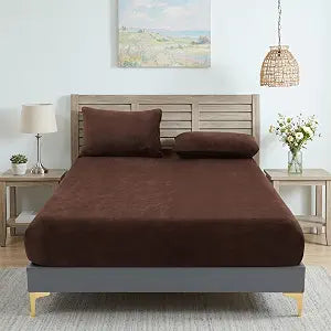 Super Soft Milk Velvet Sheets Set 3-Piece Bedding Set(Include 1 Fitted Sheet & 2 Pillowcases) Breathable Milk Fleece Sheet with 18'' Deep Pocket(Brown, Queen (U.S. Standard))