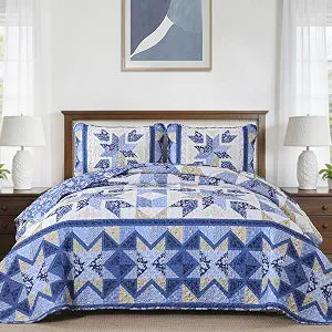 Dinjoy Patchwork Quilts California King SizeReversible Blue Floral Quilt Bedding Set,Vintage Farmhouse Handmark Quilt,Lightweight Spring Bedspreads Coverlet Set 3 Pieces for All Season 110" x96