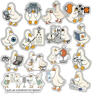VOTANTA (15 Pcs, 3 inch) - Funny Optometrist Goose Stickers Pack, Cute Optometry Eye Doctor Duck Sticker, Vision Care Medical Optometry Tech Humor Gifts Decoration for Laptops, Phones, Water Bottles