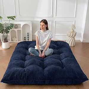 MAXYOYO 6" Japanese Floor Mattress, Foldable Futon Mattress Queen Size, Tufted Roll Up Floor Couch, Thick Tatami Mat Sleeping Pad Portable Lounger for Camping Guest Room Dormitory RV, Navy