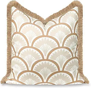 Hofdeco Premium Coastal Hampton Patio Indoor Outdoor Throw Pillow Cover Only, 20"x20" Water Repellent for Backyard, Couch, Poolside, Neutral Tan Print Tropical Ravenala Palm Tree
