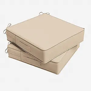 Outdoor Chair Cushion 24 x 24 x 5 Inches Patio Furniture Outdoor Waterproof Seat Cushion, Patio Chair Cushion with Handles and Ties, Square Dining Chair Cushion Set of 2, Sand