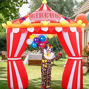 10ft Circus Party Decorations Inflatable Arch Blow up Tent Built in LED Lights Red and White Striped Archway for Circus Carnival Theme Birthday Party Decoration Outdoor Yard Garden Halloween Decor