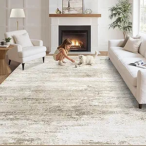 Washable Rug 6x9 Area Rugs for Living Room: Neutral Soft Rug Abstract Non Slip Low Pile Modern Carpet for Bedroom Kitchen Nursery Office Dining Room Indoor (Beige, 6'x9')