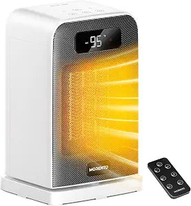 MORENTO Space Heater, 70 Oscillation, LED Display, 12H Timer, Thermostat, Overheat Protection, ECO, Small Space Heaters for Indoor Use, 1500W Ceramic, Heater for Bedroom, Office, Home (White, 1 Pack)