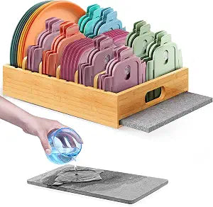 [UPGRADED] Bamboo Lid Organizer - Diatomite Base, Food Container Lid Holder