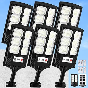 Solar Street Lights Outdoor 6-Pack, 11 LED Solar Flood Lights with Motion Sensor, Waterproof Dusk to Dawn Outdoor Lighting, Solar-Powered Light for Outside, Security Light for Yard Driveway Garage