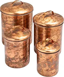Creative Co-Op 4-Piece Oxidized Stainless Steel Canister Set, Copper-Finished