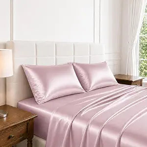 Silky Satin Sheet Set Queen Size 4 Piece Smooth Decorative Pink