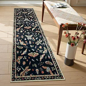 Lahome Insect Washable Runner Rug, 2x6 Kitchen Runners for Hallways 6 Feet Non Slip, Soft Laundry Room Rug Ultra-Thin Long Carpet for Bathroom Bedroom Entryway Vionnet, Black