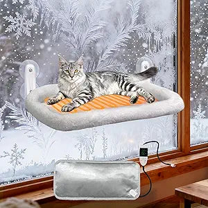 L&W BROS. 2PC Cat Heated Window Perches with Adjustable Thermostat & Timer  Dual Hammocks with Strong Suction Cups, Easy-to-Clean Warm Beds for Multi-Cat Homes, Holds Up to 50lbs Each (L 2PC)