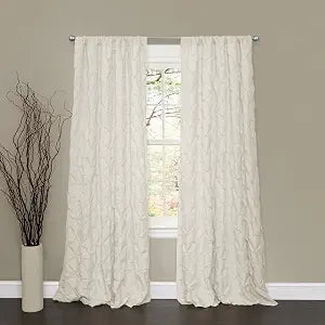 Lush Decor Lake Como Embroidered Diamond Pattern Textured Ivory Window Curtain Panel for Living Room, Dining Room, Bedroom (Single Curtain), 84 x 50 - DISCONTINUED