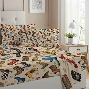 Allenjoy Western Wild Cowboy Sheets Set with Fitted Sheet, Flat Sheet and 1 Pillowcase for Men Boyfriend Husband Bedding Bedroom Decor, Twin Size
