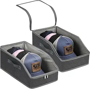 hat organizer for baseball caps-2PCS hat storage with transparent window stackable dustproof Pressure-proof pressure resistant space saving baseball hats organizer Holds up to 24 caps