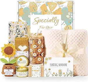 Self Care Gifts for Women Gift BasketsSending Sunshine Thinking of You Care Package Spa Gift Sets, Mothers Day Birthday Gifts for Women Mom Sister Wife Grandma Best Friends Her - Ivory