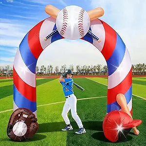 9 Ft Baseball Inflatables Arch Giant Baseball Inflation Arch with LED Light Sports Theme Blow up Archway for Boys Baseballs Birthday Party Stadium Yard Outdoor Lawn Blow-Up Backdrop Decoration