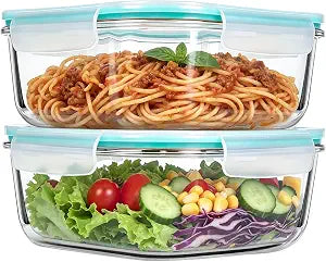 2 Pack 1200ml / 41oz Glass Food Storage Containers with Lids, Square Glass Lunch Containers, Ideal for Meal Prep, Leftover, Serving, Storing, Airtight & Leakproof - Microwave/Oven/Freezer Safe