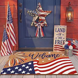 Jenaai 4th of July Welcome Doormat, 16 x 29 Inch Patriotic Front Coir Door Mat with 250th Anniversary Design, Non Slip Outdoor for Entryway Patio Porch Indoor Decor
