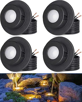 SUNVIE 3W Pond Lights LED Underwater 3000K Warm White IP68 Waterproof Underwater Pond Lights 12-24V AC/DC Low Voltage Fountain Light LED Underwater for Outdoor Ponds Fountains Waterfalls, 4 Pack