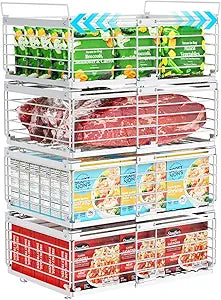 iSPECLE 4 Pack Freezer Organizer Bins - Fit 10 to 20 Cu.Ft Deep Freezer, Expandable Wire Storage Chest Freezer Baskets for Frozen Food, Stackable with Handles, White