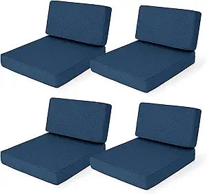 Outdoor Furniture Cushions 25.6x25.6 Inch, Deep Seat Patio Couch Cushions Replacement for Sectional Conversation Set Sofa Loveseat, Water Resistant, Removable Cover, Set of 4, Navy Blue