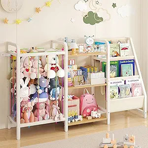 B1 Kids Bookshelf and Toy Storage, 3-Tier Book Shelf for Kids Rooms, Sling Baby Bookcase with Stuffed Animal Storage, Montessori Toddler Bookshelf for Nursery, Bedroom, Playroom Burlywood