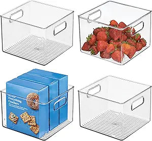 iDesign Clear Plastic Storage Bins for Kitchen - Pantry and Fridge Storage for Cabinets and Shelves, 4-Pack