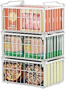 Freezer Organizer Bins, Enlarged Stackable Deep Chest Freezer Organizer Bins, Foldable Baskets with Handles, Storage Container Baskets for 5 to 9 Cu.FT Deep Freezer Sort Frozen Meats (white 3 pack)