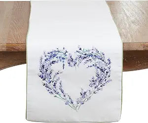 SARO LIFESTYLE Lavender Heart Print Table Runner  Decorative Non-Reversible Lined Table Runner for Spring, Valentines Day & Everyday Dining, 16"x72"
