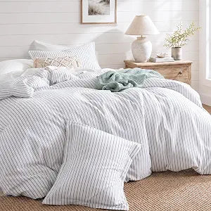 JOLLYVOGUE Striped Duvet Cover Queen, White Duvet Cover with Grey Stripes