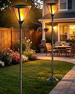 iBaycon 2 Pack 54" Solar Flame Post Lights, Flickering Flame Solar Lamp Post Lights Outdoor Waterproof for Yard Lawn Patio Decor