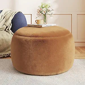 Gericco Round Pouf Ottoman Foot Rest, 29 X 18Inch Floor Poufs Footstool, A Round Modern Foam Filled Foot Stool for Living Room, Home, Nursery, Dorm (Orange, 29Inch)