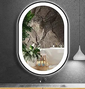 32 x 20 Inch Black Oval LED Mirror for Bathroom Salon Wall Horizontal/Vertical Mounted 32 Inch Black Frame Oval Lighted Mirror with Lights Smart Memory 3 Color Dimmable Front Lights Antifog