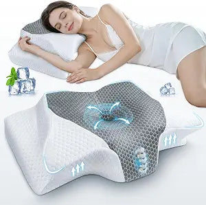 SAHEYER Cervical Neck Pillow, Memory Foam Pillow for Neck Pain Relief and Snoring, Ergonomic Pillow for Side Sleeper, 2 in 1 Orthopedic Pillow for Back and Stomach Sleeper, Grey