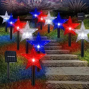 VIHOSE 12 Pcs 250th Anniversary Decoration 4th of July Star Stake Light LED Pathway Lights Markers Solar Waterproof Outdoor Decoration for Independence Day Patriotic Memorial Day Garden Yard Lawn