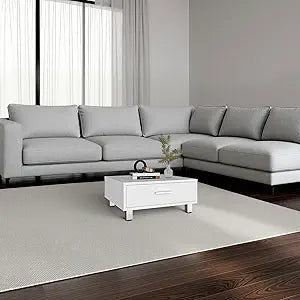 Tuhome Modern Coffee Table with Single Storage Drawer and Four Stable Legs Offering Practical Organization, Contemporary Design, Functional Superior Top Surface and Durable Engineered Wood