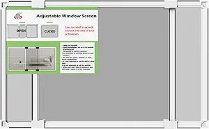 FLYZZZ Adjustable Window Screen for Hung Windows, White Expandable Horizontal Sliding Screen, 16" H x 21-40" W with Black Fiberglass Mesh Removable Window Screen Replacement,1-Pack
